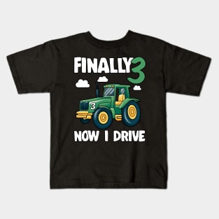 Kids Finally 3 3rd Birthday Gift Boy Tractor Kids T-Shirt